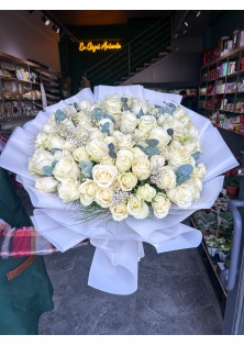 101 Beyaz CANLI Gül Buketi 