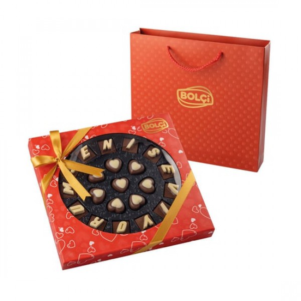 Kalp Çikolatalı Harf Kutu 180g (Kalp Desenli)